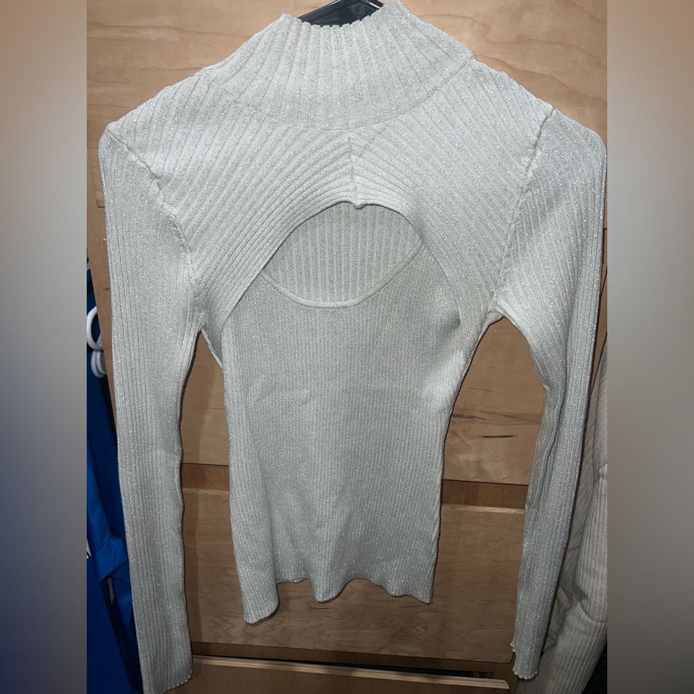 Silver Chic Ribbed Cutout Sweater